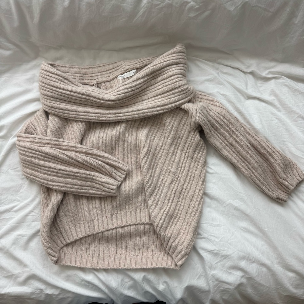 OAK + FORT Beige Knitted Off Shoulder Sweater
